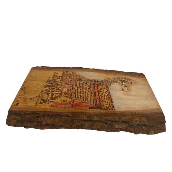 Signed Melissa Spiess Wood Burning Barn Scene Rustic Live Edge Wall Art Farm - Picture 11 of 13